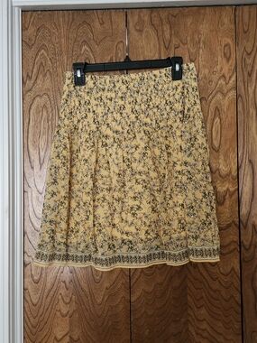 Max Studio Yellow Floral A-Line Skirt with Border Print